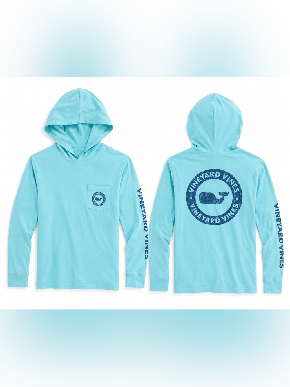 Vineyard Vines Boys Whale Hooded Long Sleeve T-Shirt Aqua Blue Medium M 12-14